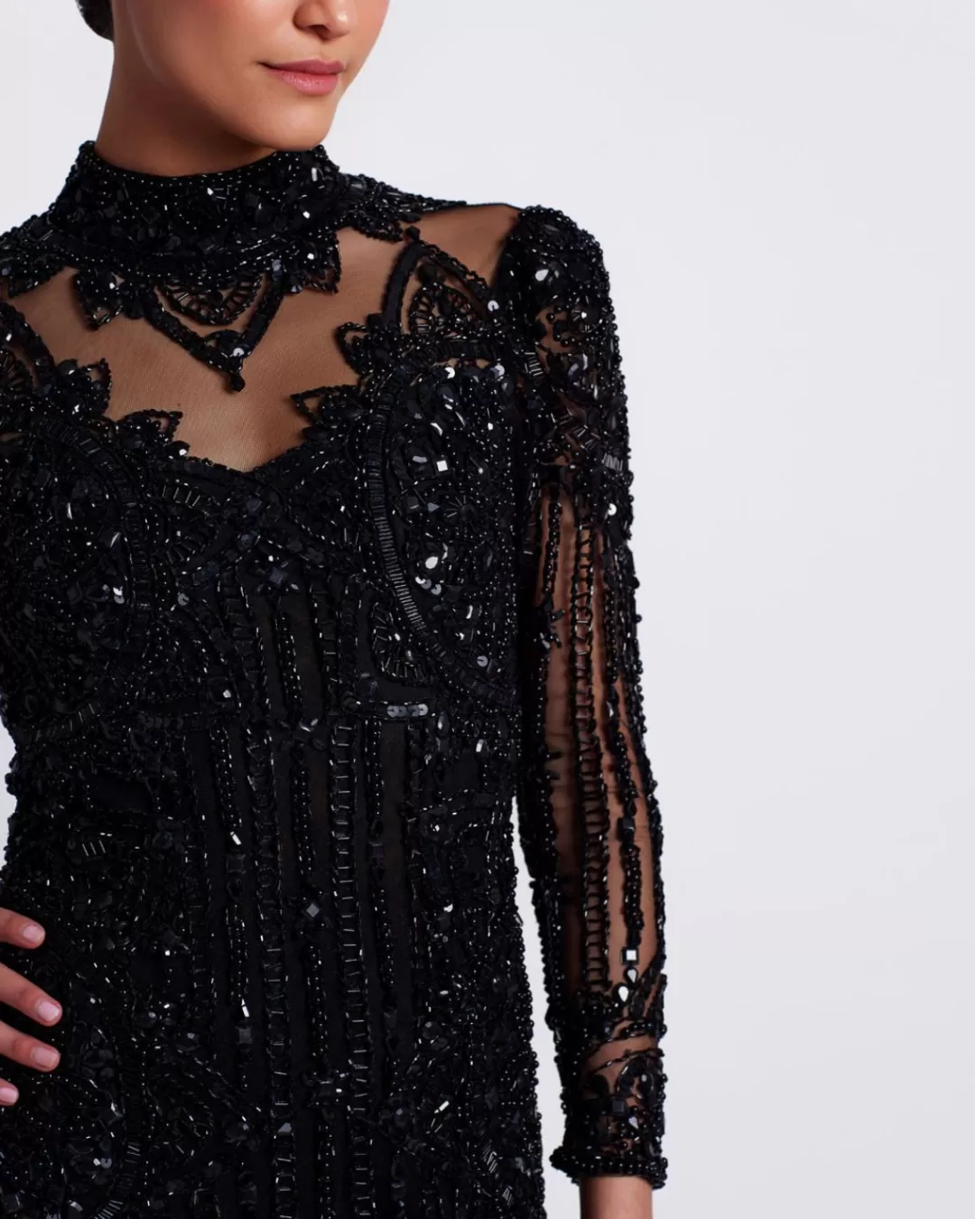 PatBO HAND BEADED TULLE COCKTAIL DRESS (EXCLUSIVE) Black Sale