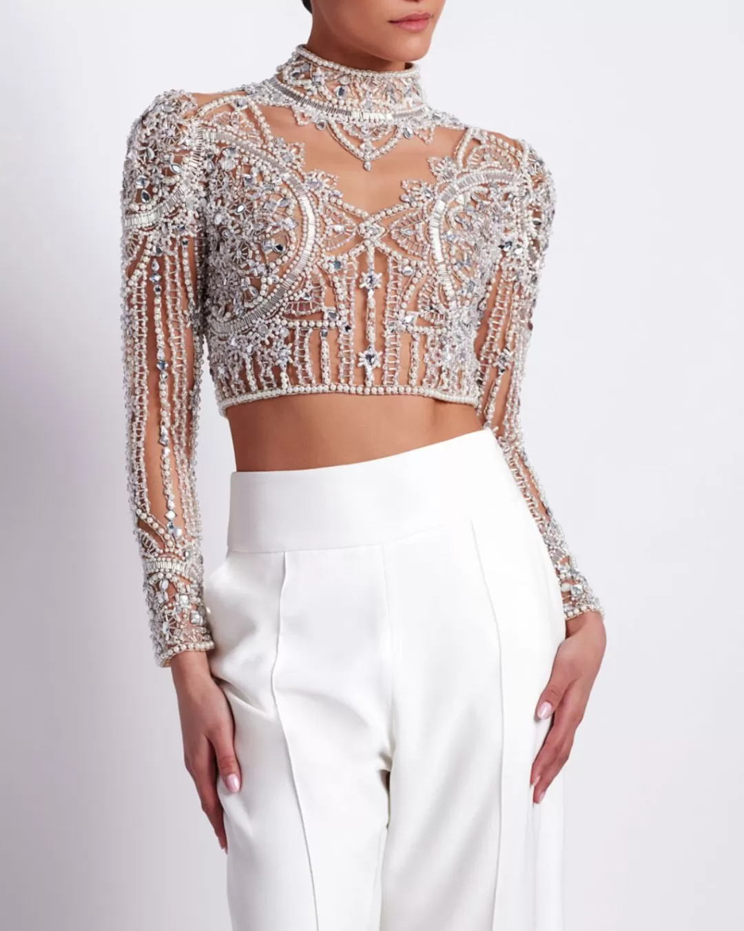 PatBO HAND BEADED TULLE CROPPED TOP (EXCLUSIVE) Gold Cheap