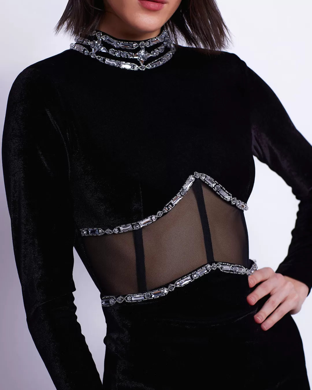 PatBO HAND BEADED VELVET BUSTIER MINI DRESS Black Best