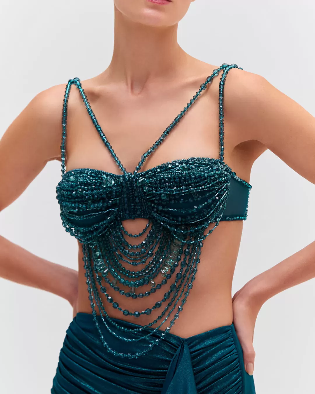 PatBO Hand-Beaded Bralette Emerald Flash Sale
