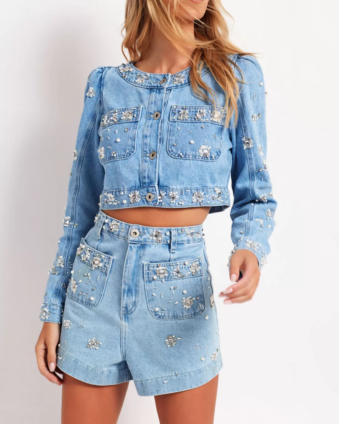 PatBO Hand-Beaded Cropped Jacket (FINAL SALE) Denim Best Sale