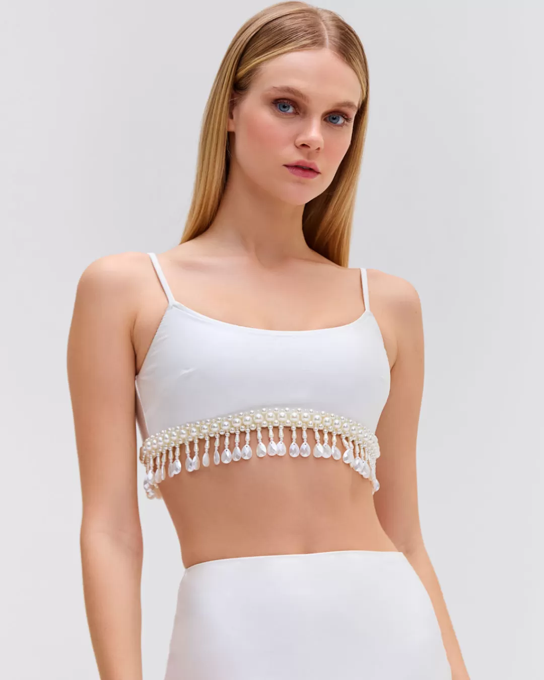 PatBO HAND-BEADED CROPPED TOP White New