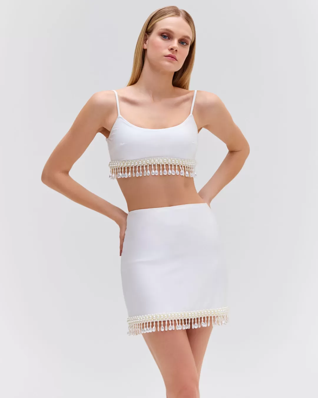 PatBO HAND-BEADED CROPPED TOP White New