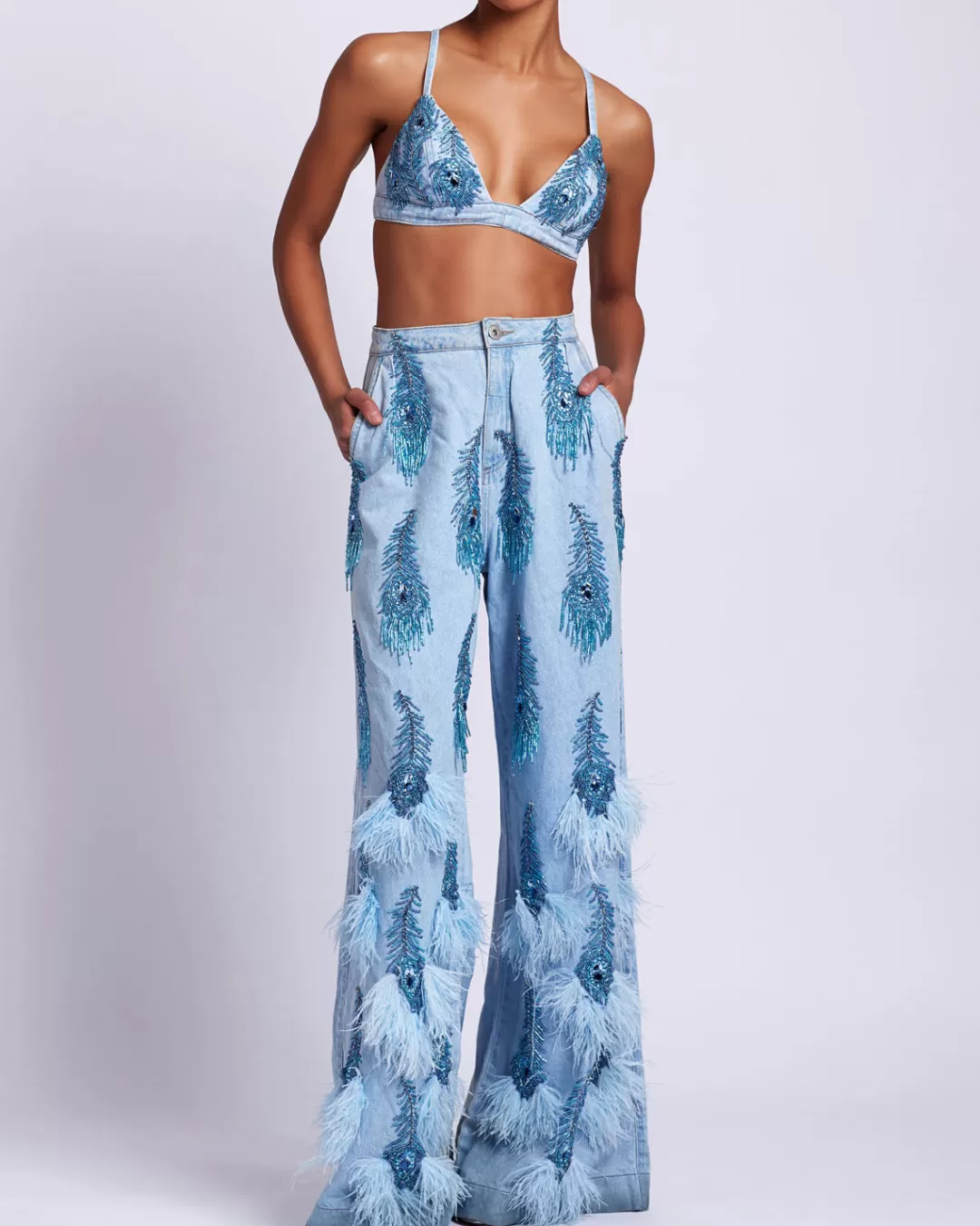 PatBO Hand-Beaded and Feather Jeans (FINAL SALE) Denim Best
