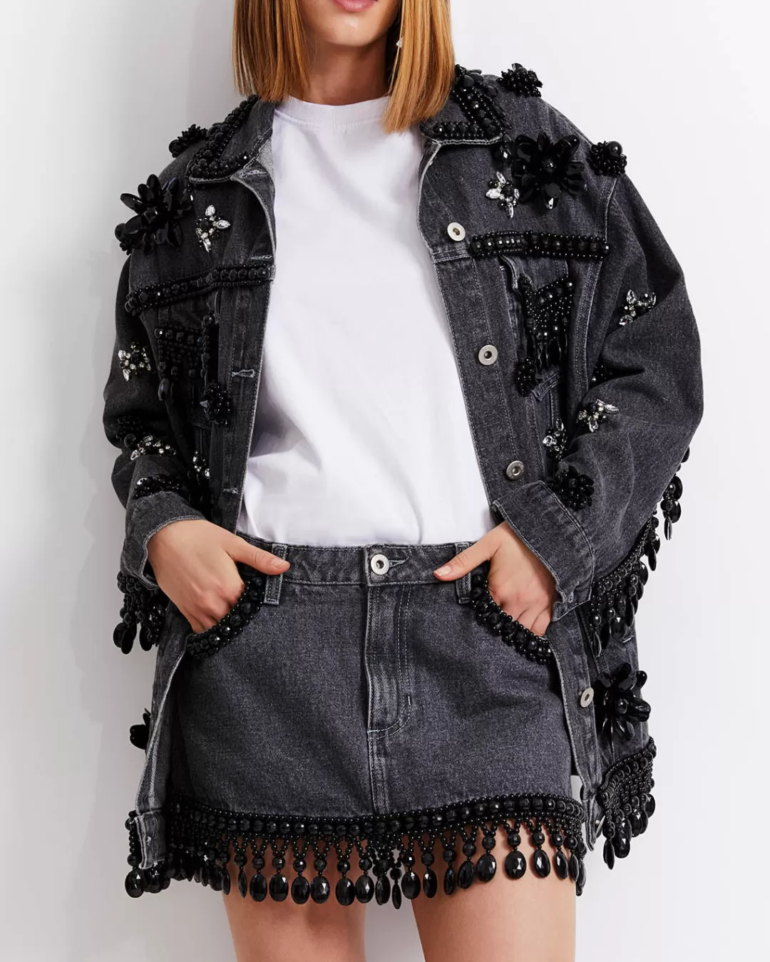 PatBO HAND-BEADED DENIM JACKET (FINAL SALE) Black Online