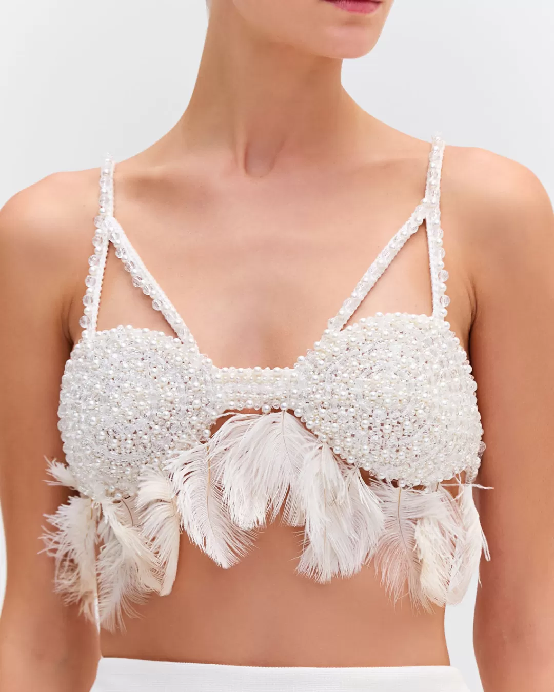 PatBO Hand-Beaded Feather Top (EXCLUSIVE) White Fashion