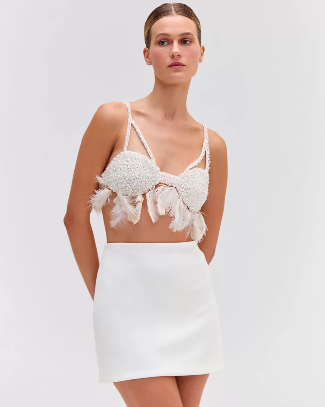 PatBO Hand-Beaded Feather Top (EXCLUSIVE) White Fashion