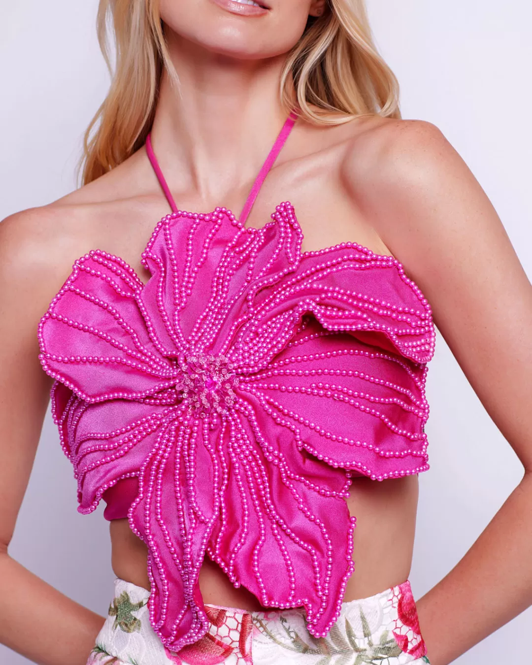 PatBO HAND-BEADED FLOWER TOP Flamingo Store