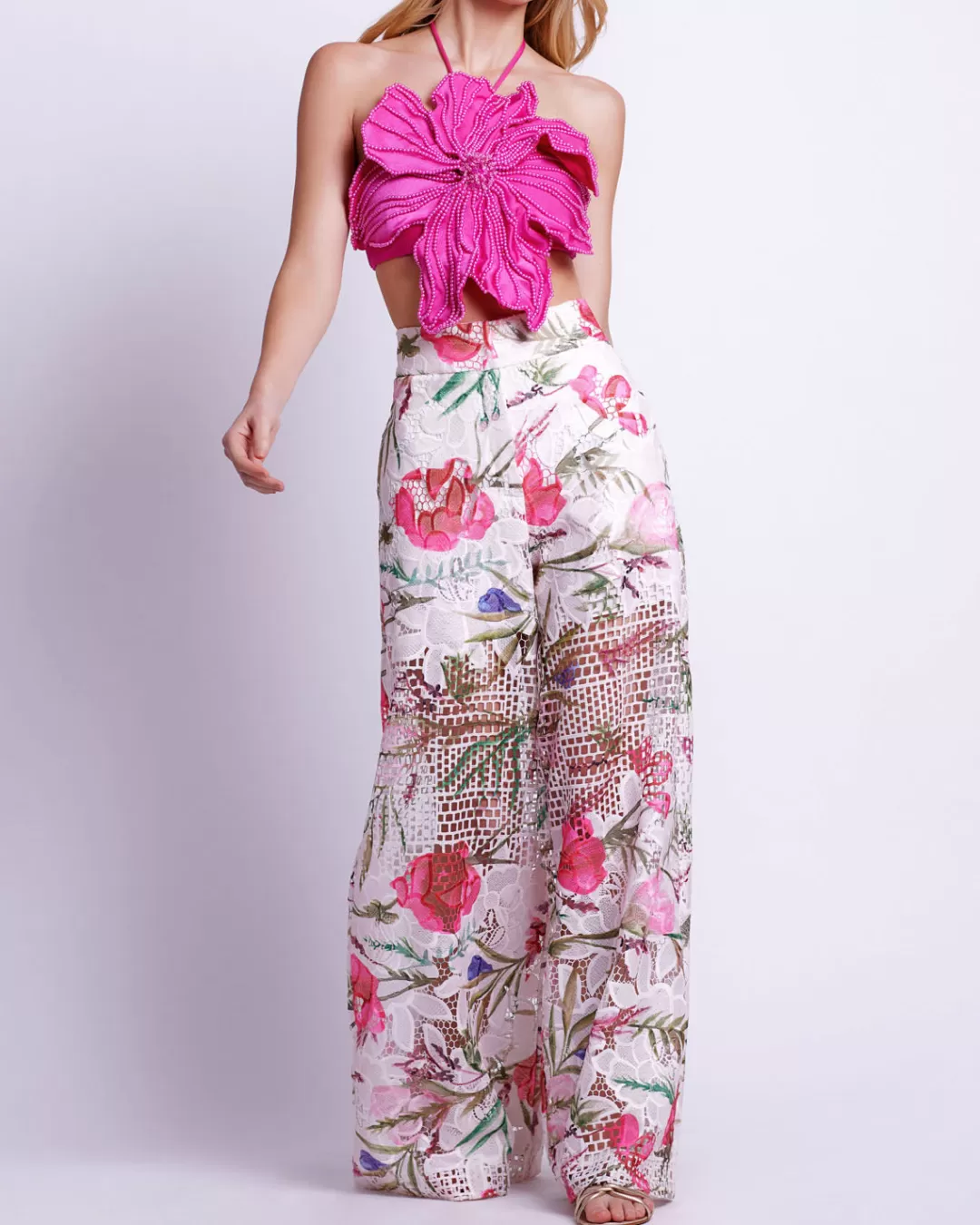 PatBO HAND-BEADED FLOWER TOP Flamingo Store