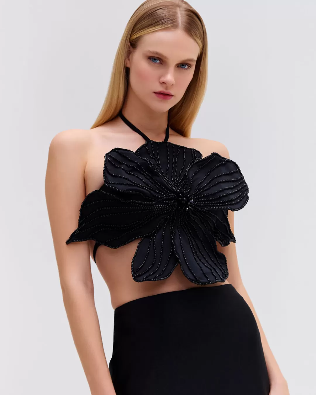 PatBO HAND-BEADED FLOWER TOP (EXCLUSIVE) Black Clearance