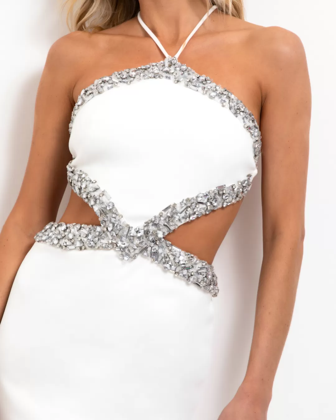 PatBO Hand-Beaded Halterneck Mini Dress (FINAL SALE) White Clearance