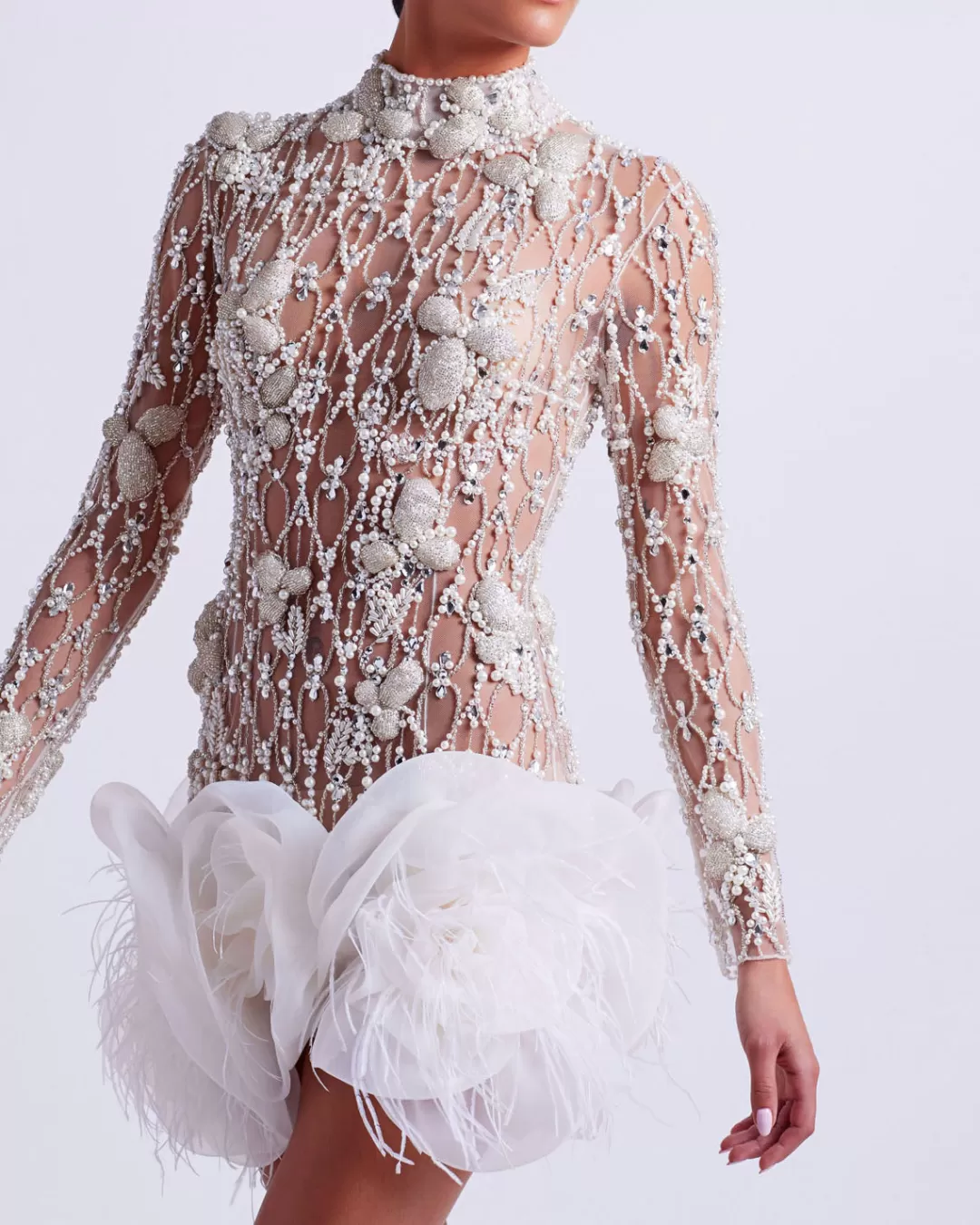 PatBO Hand-Beaded High Neck Mini Dress White Cheap