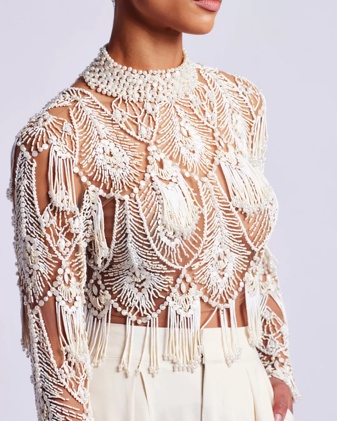 PatBO Hand-Beaded High Neck Top (EXCLUSIVE) White Cheap