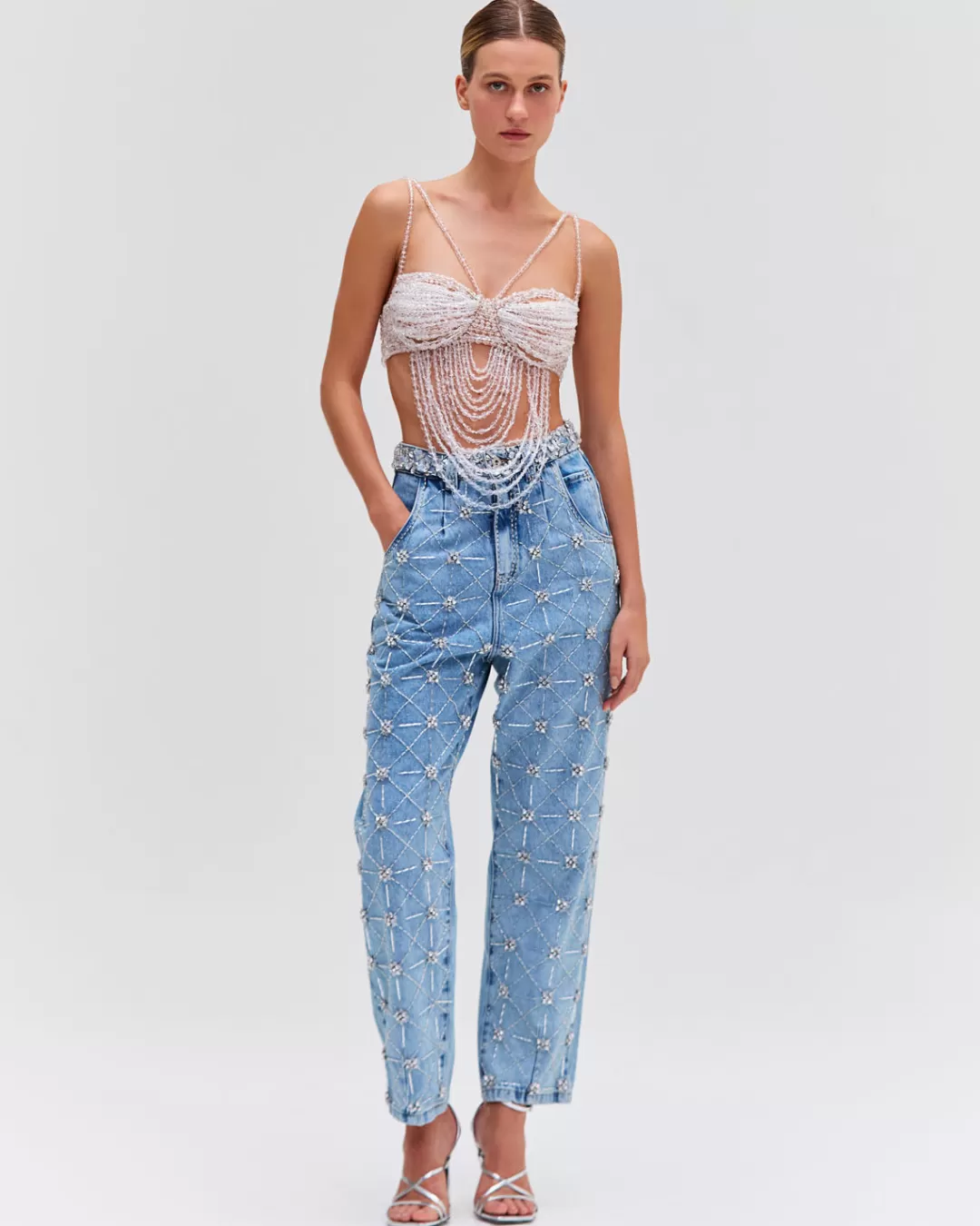 PatBO HAND-BEADED HIGH WAIST JEANS Denim Shop
