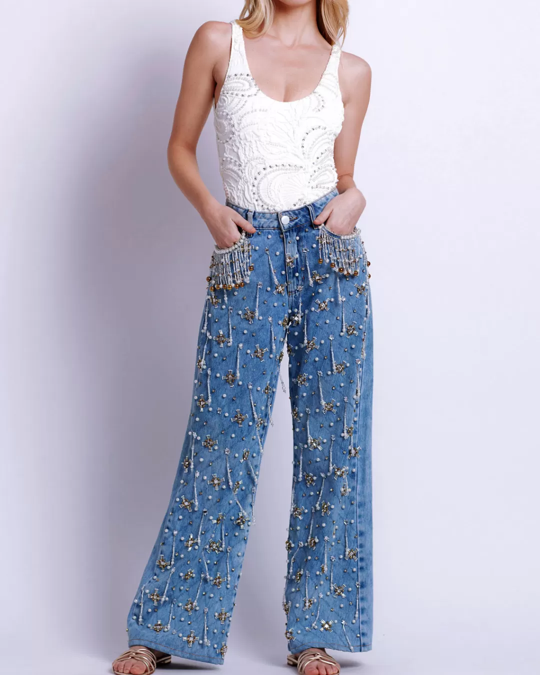 PatBO HAND-BEADED HIGH WAIST JEANS (FINAL SALE) Denim Shop