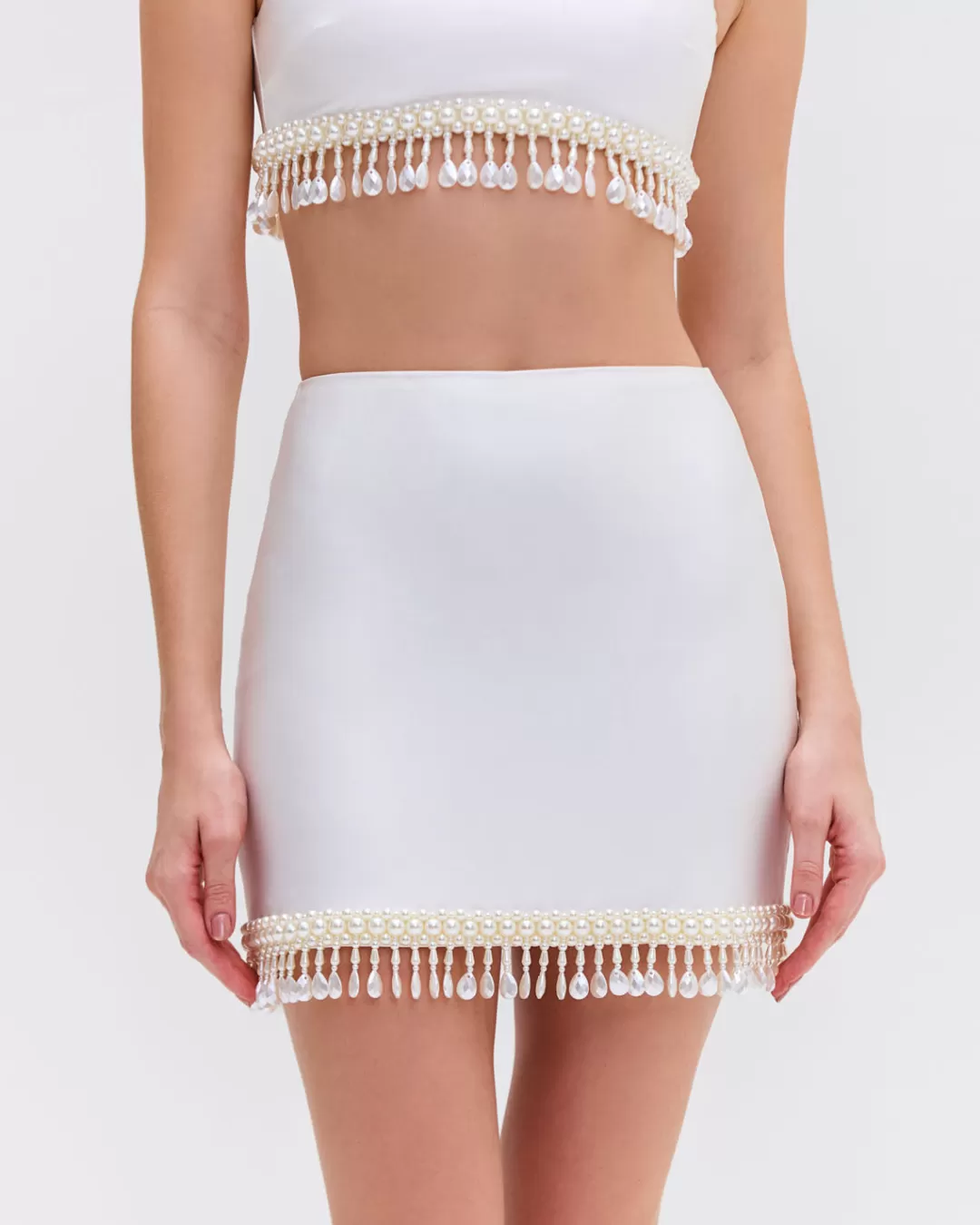 PatBO HAND-BEADED MINI SKIRT White Discount