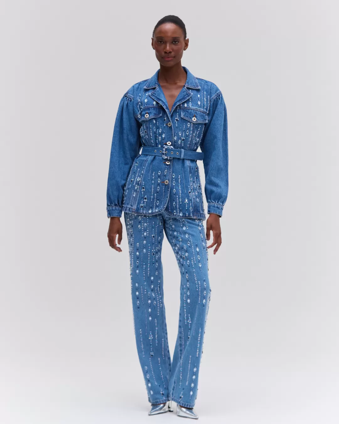 PatBO Hand-Beaded Straight Leg Jeans Denim Discount