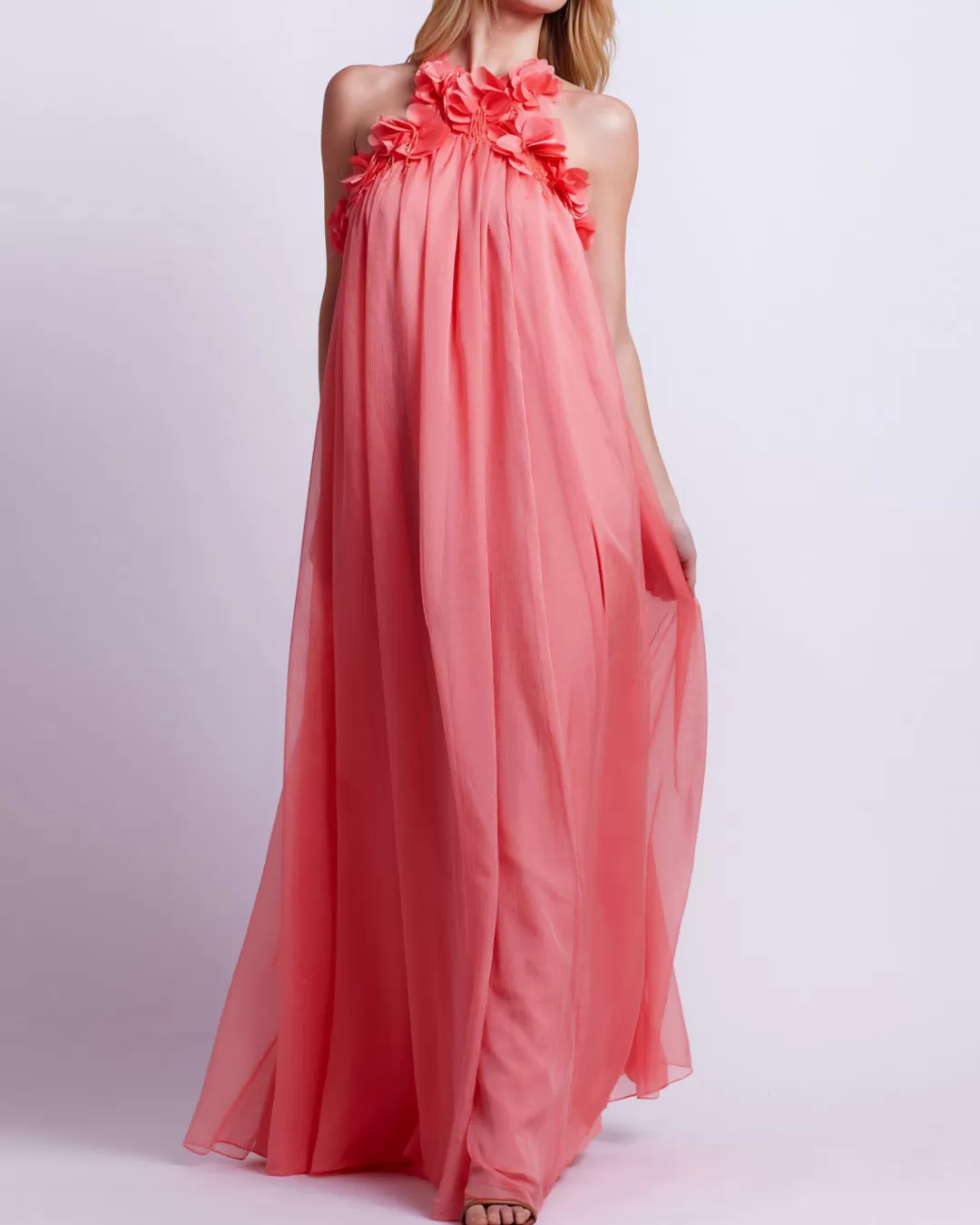PatBO Hand-Embroidered 3D Flower Gown (FINAL SALE) Péche Best Sale