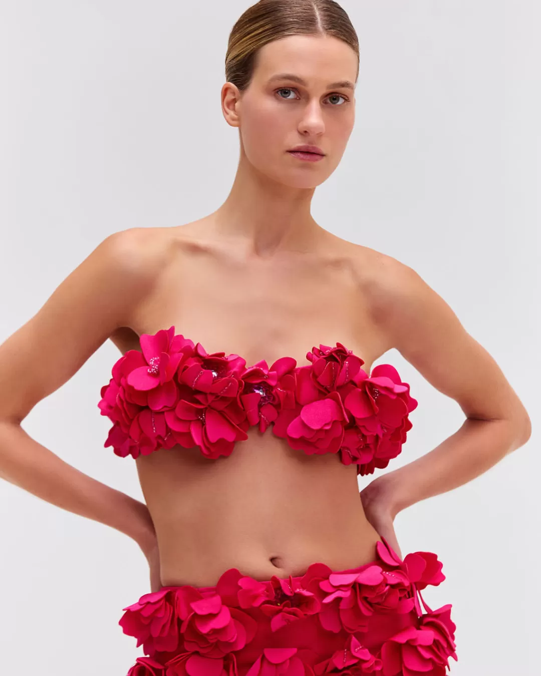 PatBO Hand-Embroidered 3D Flower Top Cerise Outlet