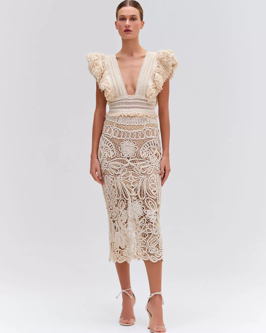 PatBO HAND-WOVEN MIDI SKIRT Wheat Hot