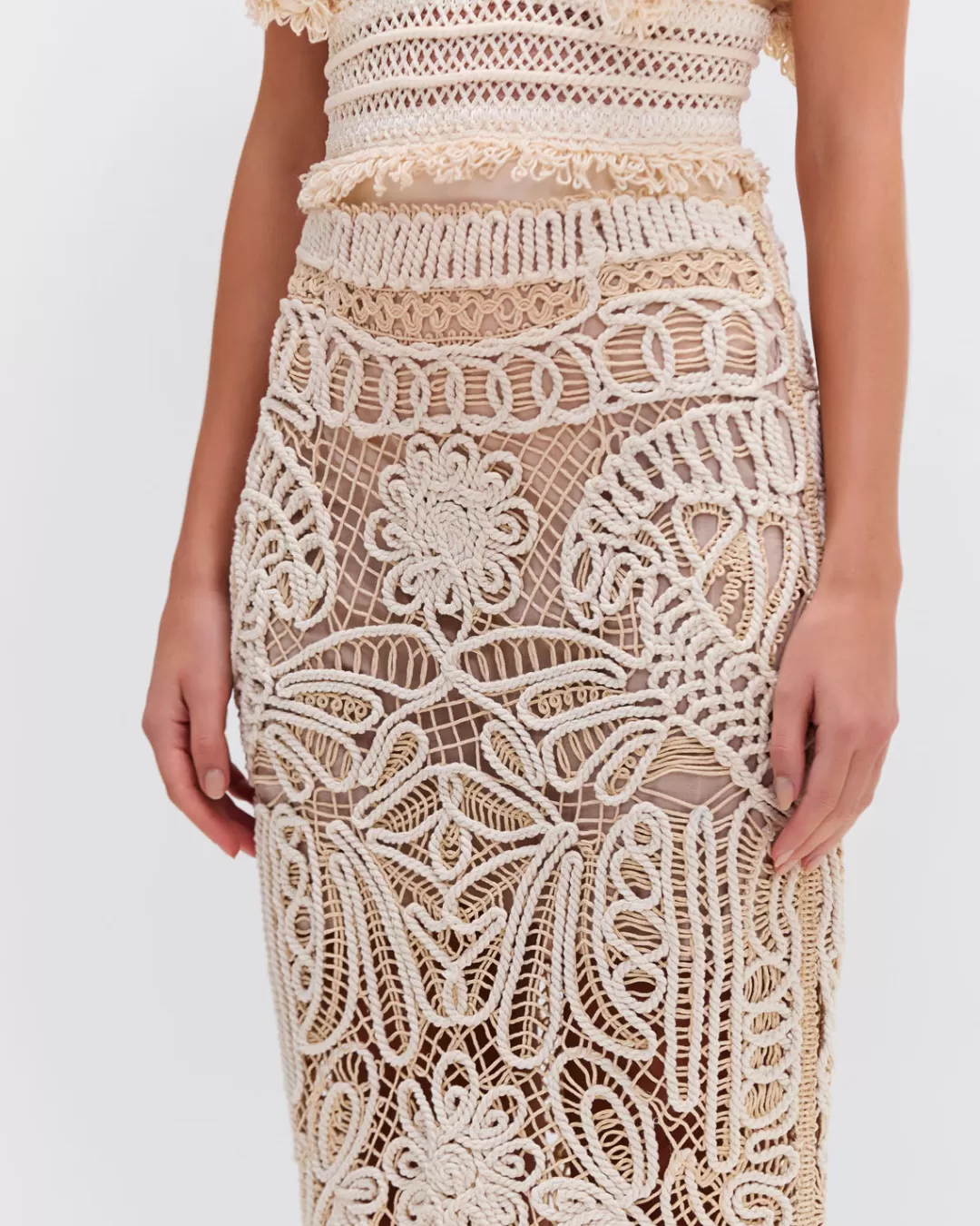 PatBO HAND-WOVEN MIDI SKIRT Wheat Hot