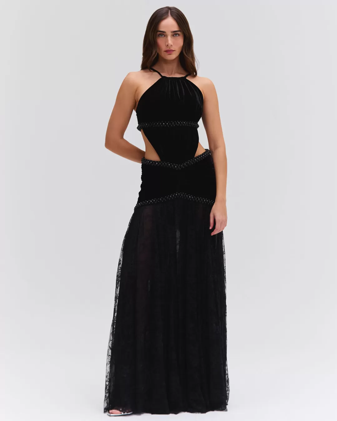 PatBO High Neck Velvet and Lace Gown (RUNWAY) Black Best