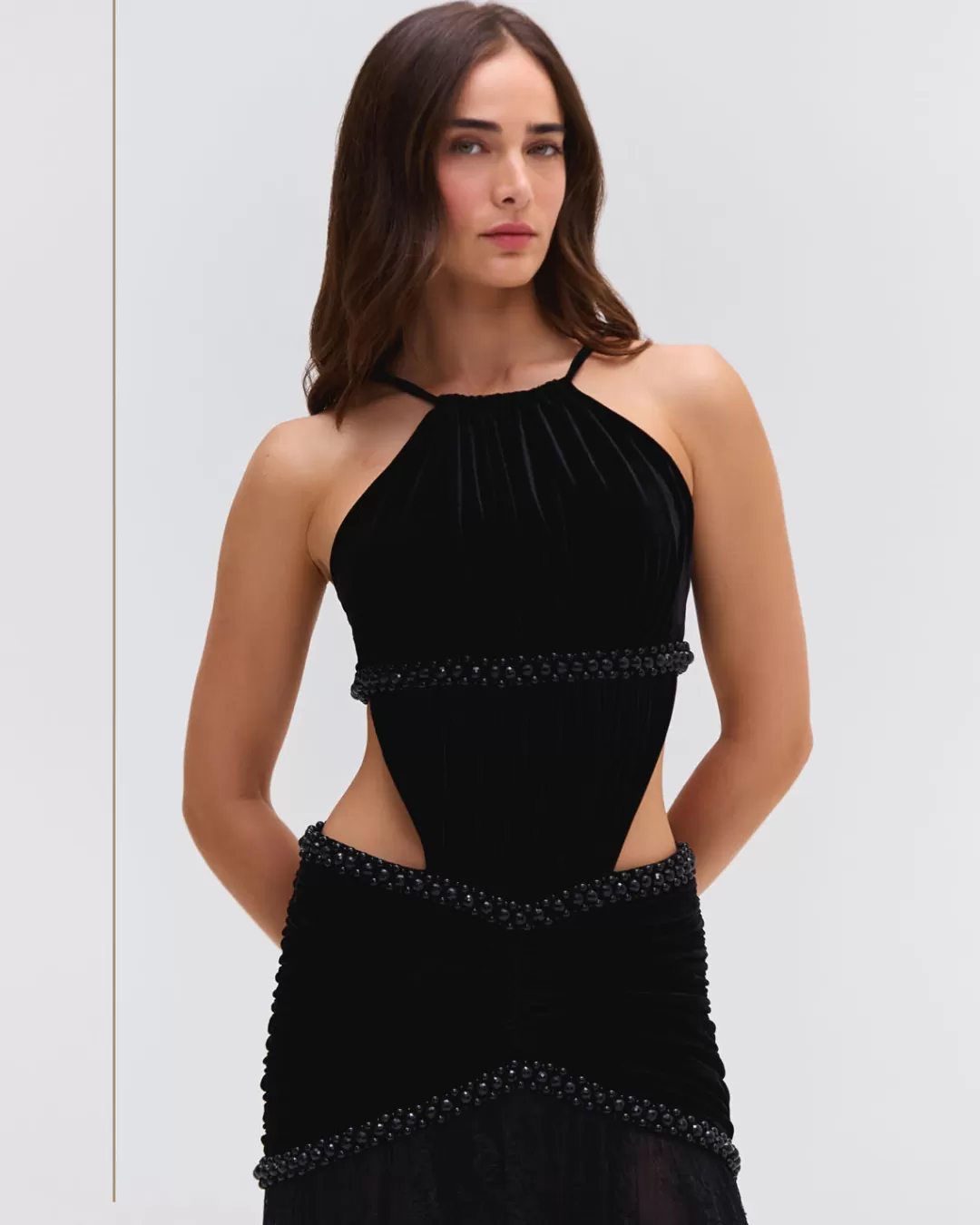 PatBO High Neck Velvet and Lace Gown (RUNWAY) Black Best