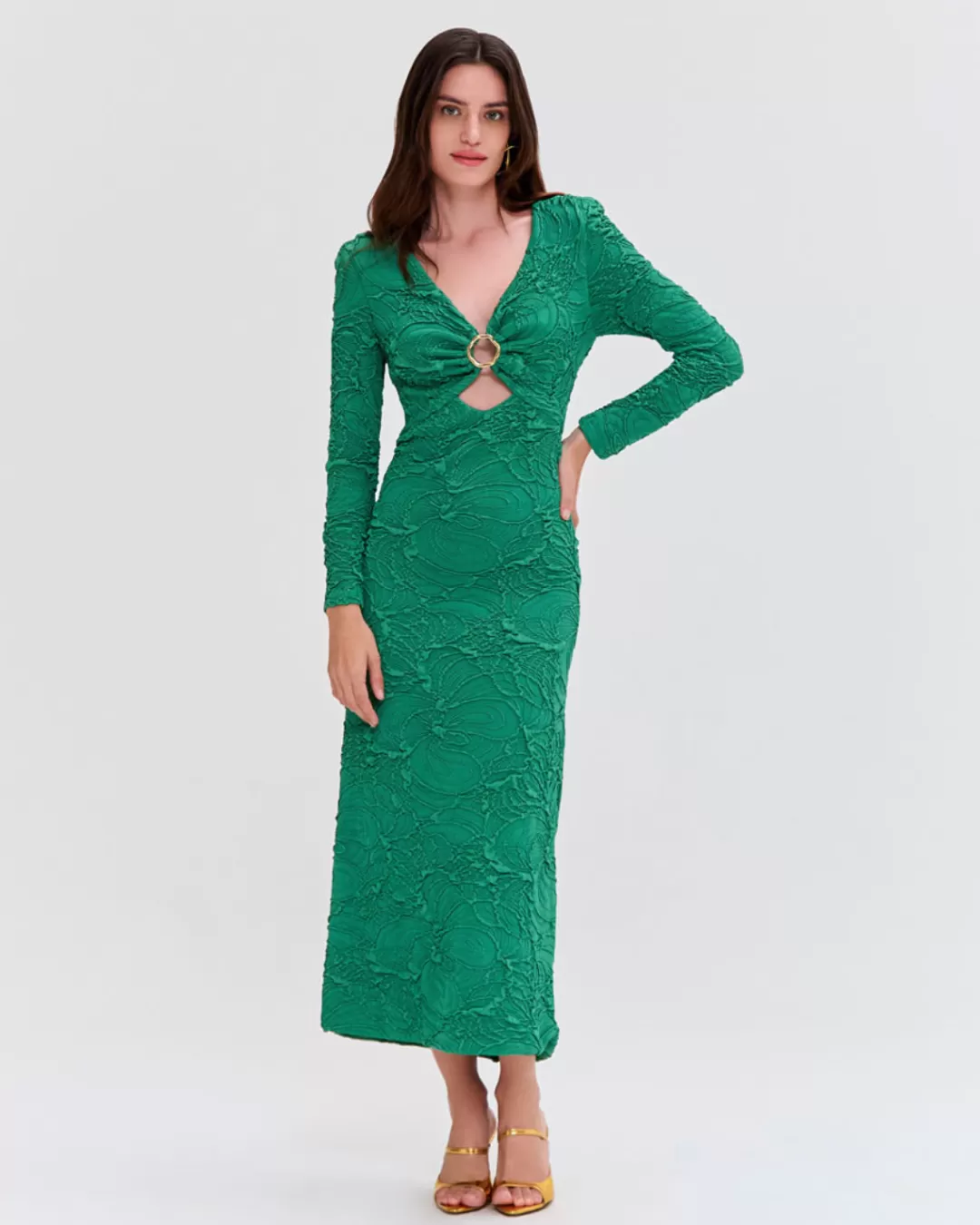 PatBO Jacquard Cut Out Midi Dress (FINAL SALE) Emerald Shop