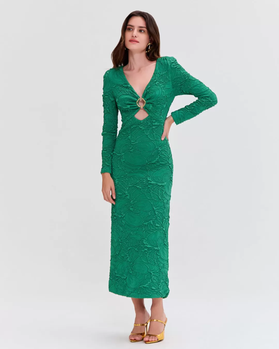 PatBO Jacquard Cut Out Midi Dress (FINAL SALE) Emerald Shop