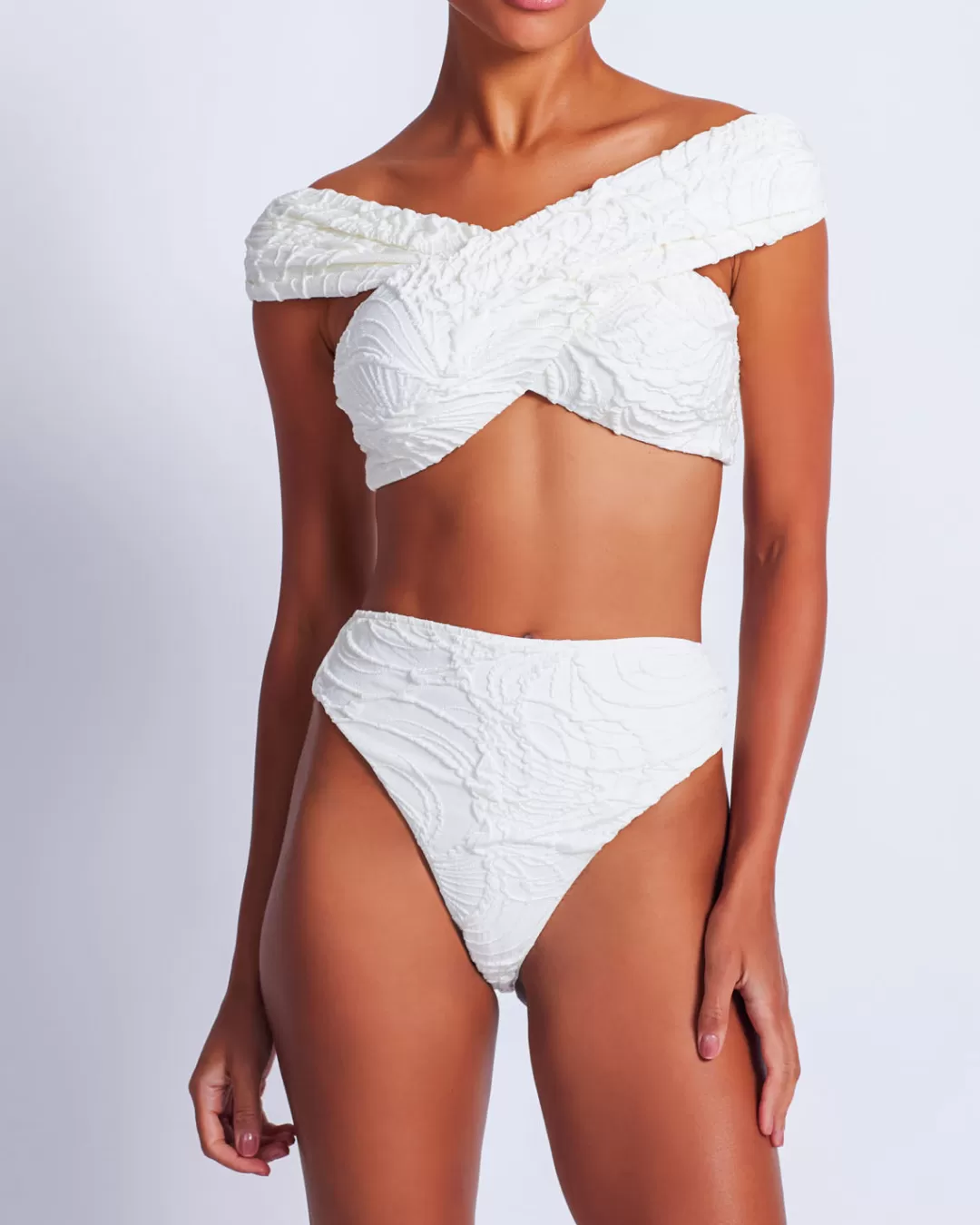 PatBO Jacquard High Leg Bikini Bottom White Best Sale