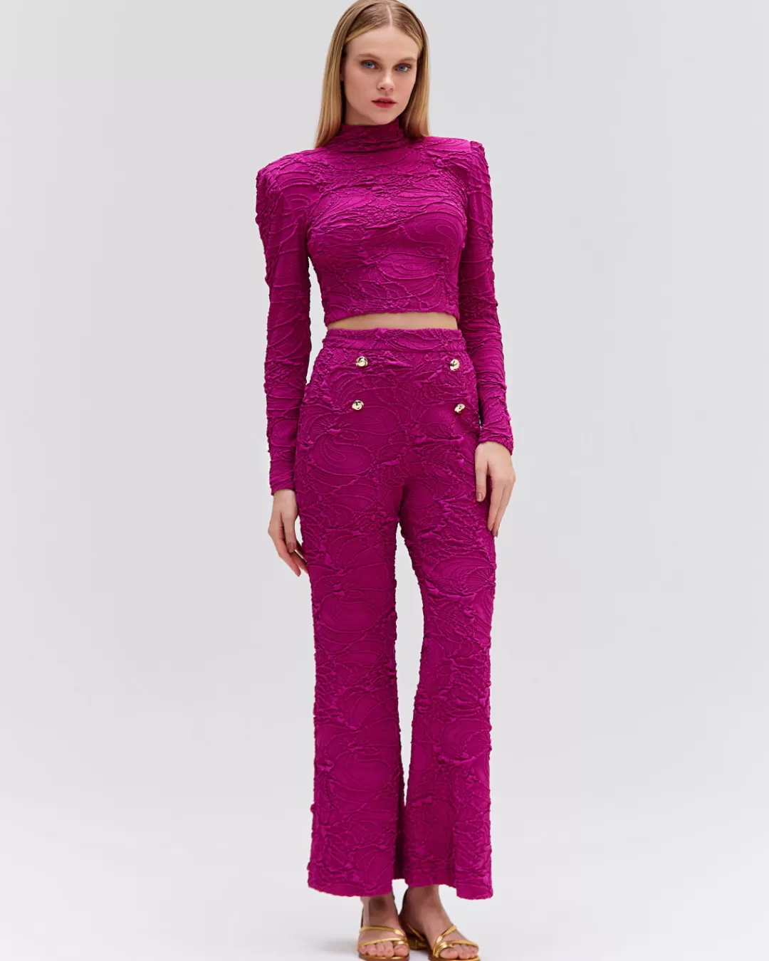 PatBO Jacquard Mock Neck Cropped Top Raspberry Discount