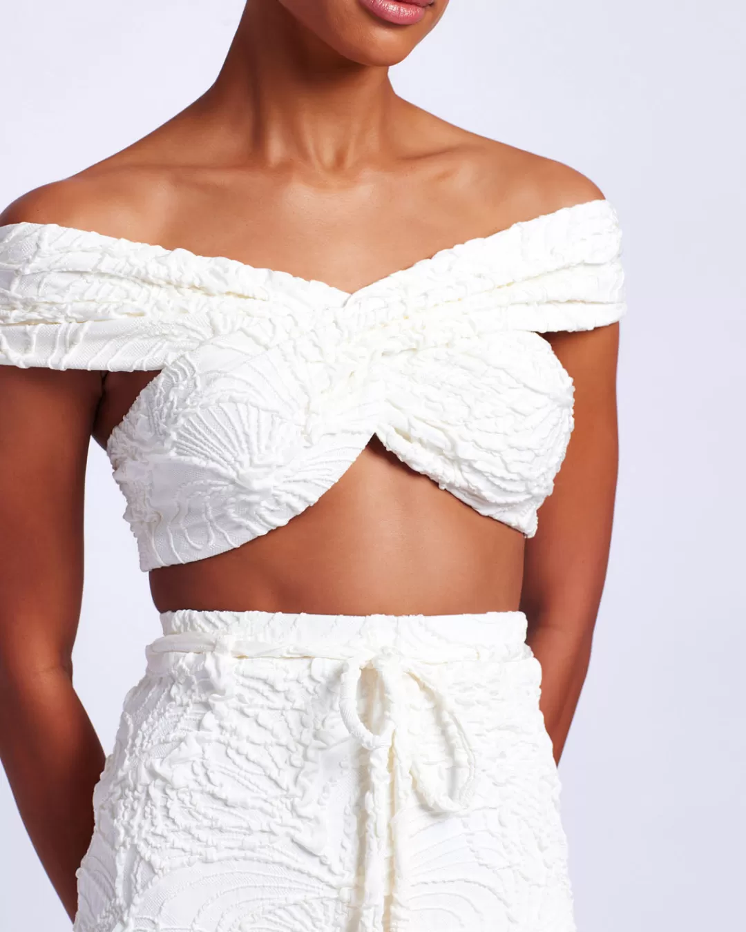 PatBO Jacquard Off-the-Shoulder Bikini Top White Cheap