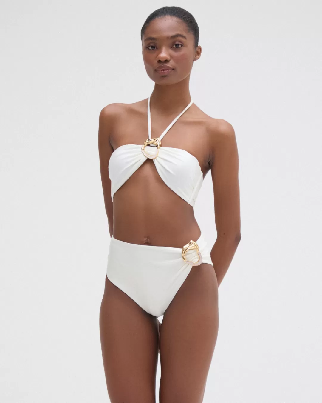 PatBO JERSEY SANDS STONE BIKINI TOP Offwhite New