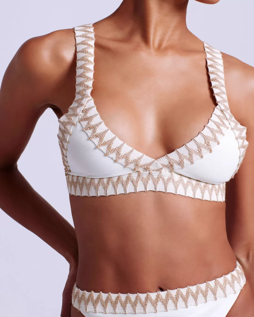 PatBO JUTE TRIM BIKINI TOP Ivory New