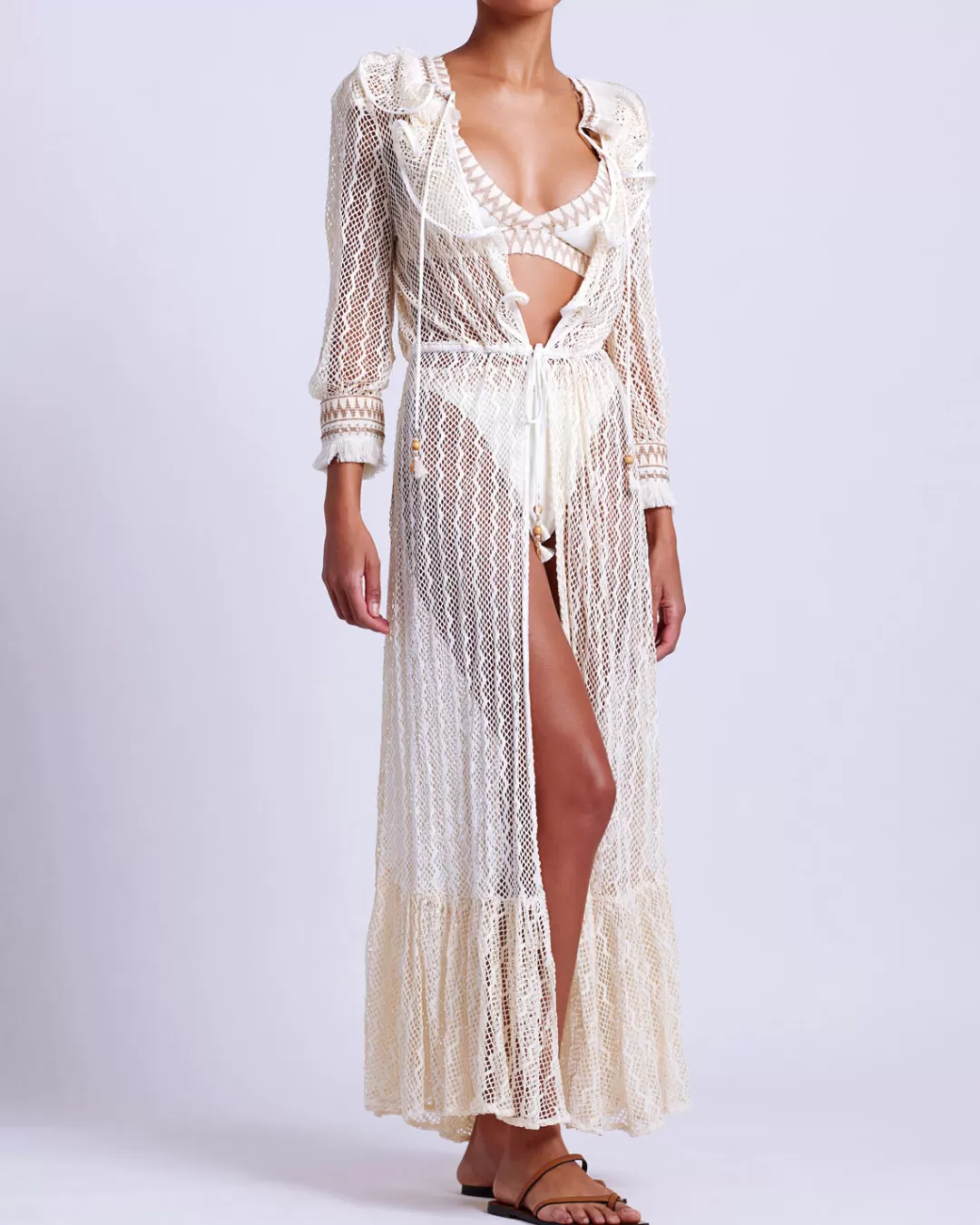 PatBO JUTE TRIM LACE ROBE Ivory Hot