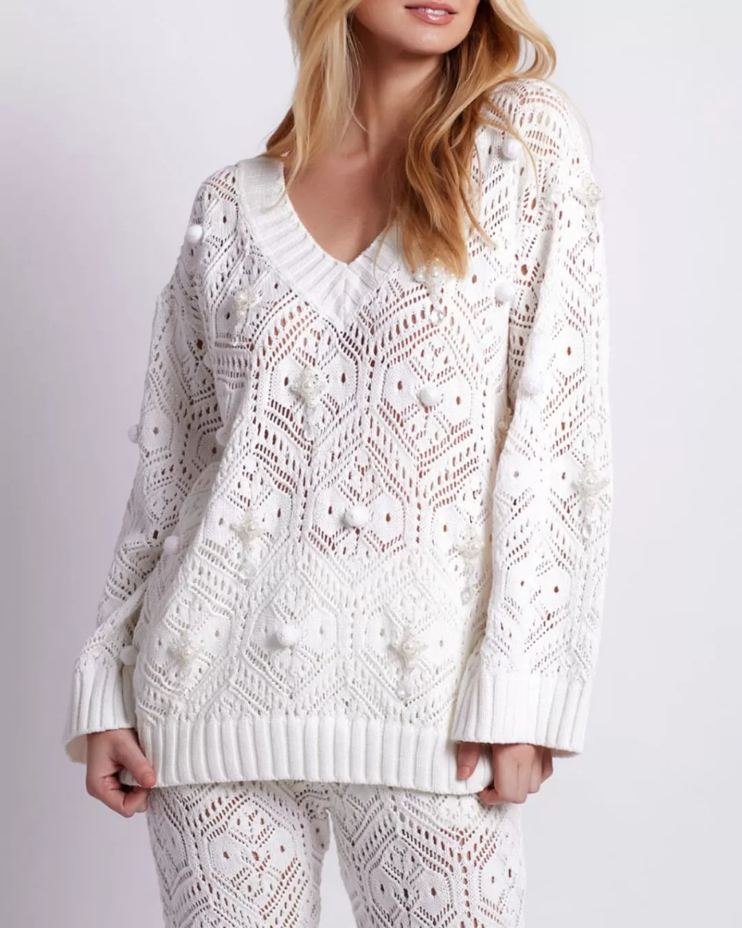 PatBO Knit Flare Leg Pant White Cheap