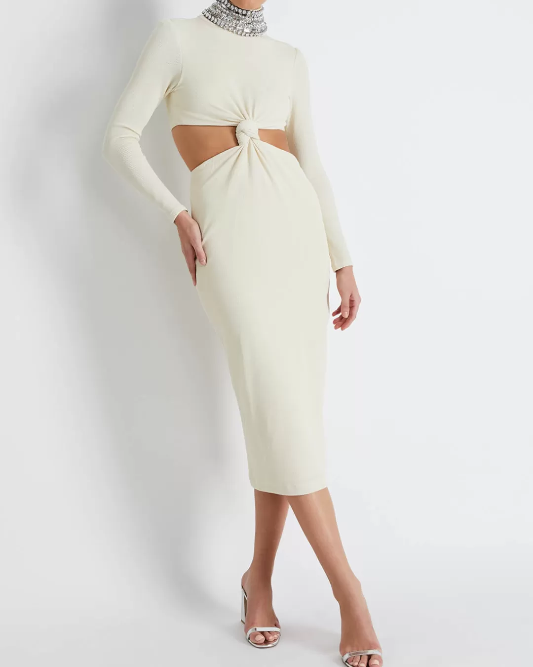 PatBO KNIT MIDI DRESS WITH EMBELLISHED COLLAR (FINAL SALE) Bone Hot