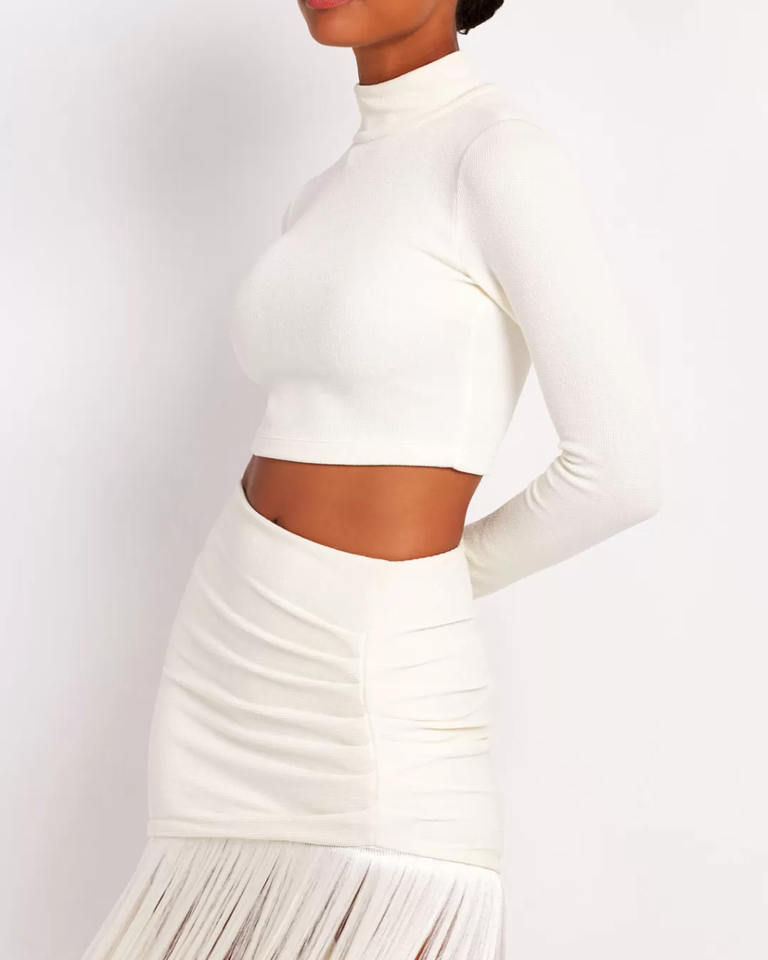 PatBO Knit Mock Neck Cropped Top (FINAL SALE) Ecru Cheap