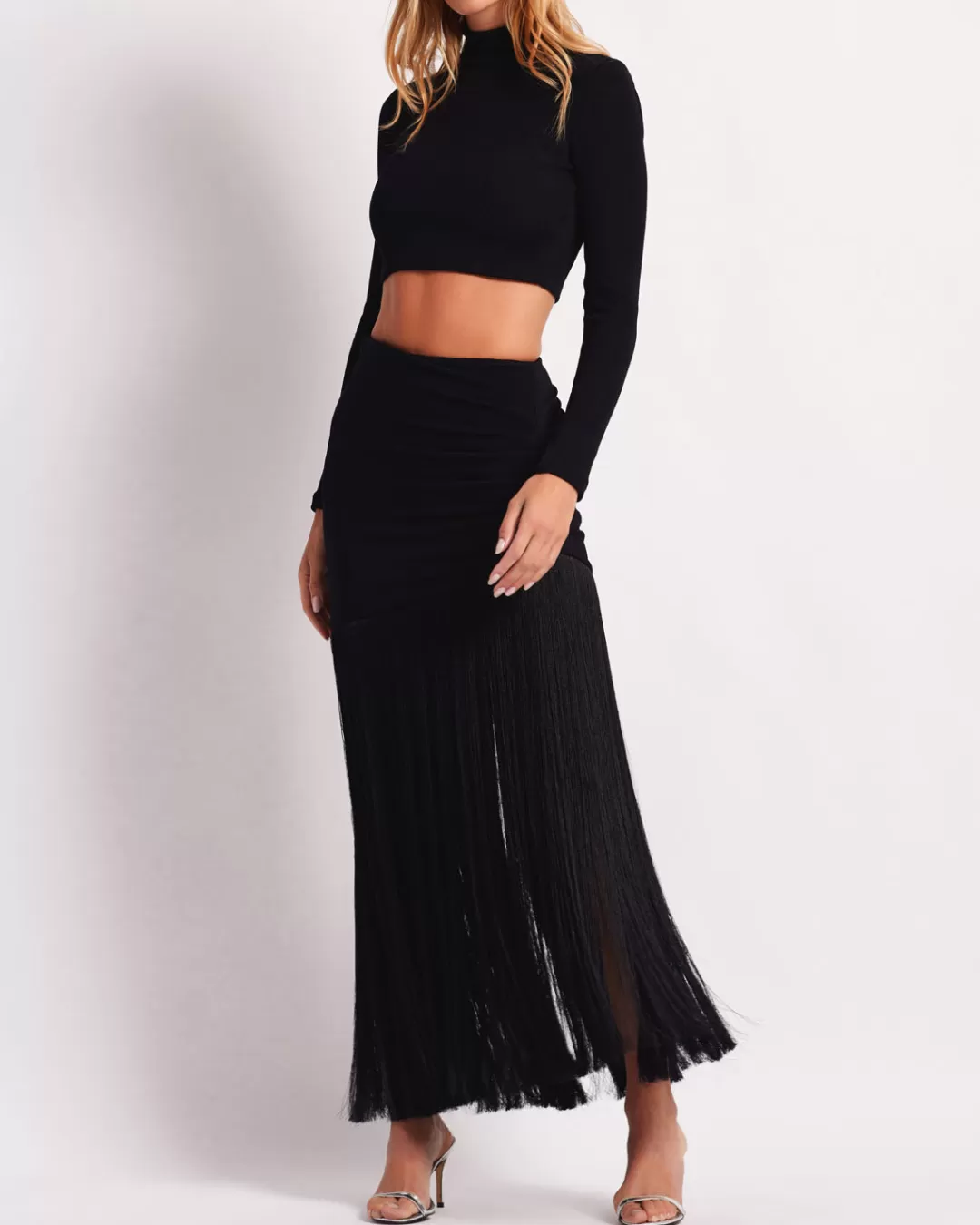 PatBO Knit Mock Neck Cropped Top (FINAL SALE) Black Cheap