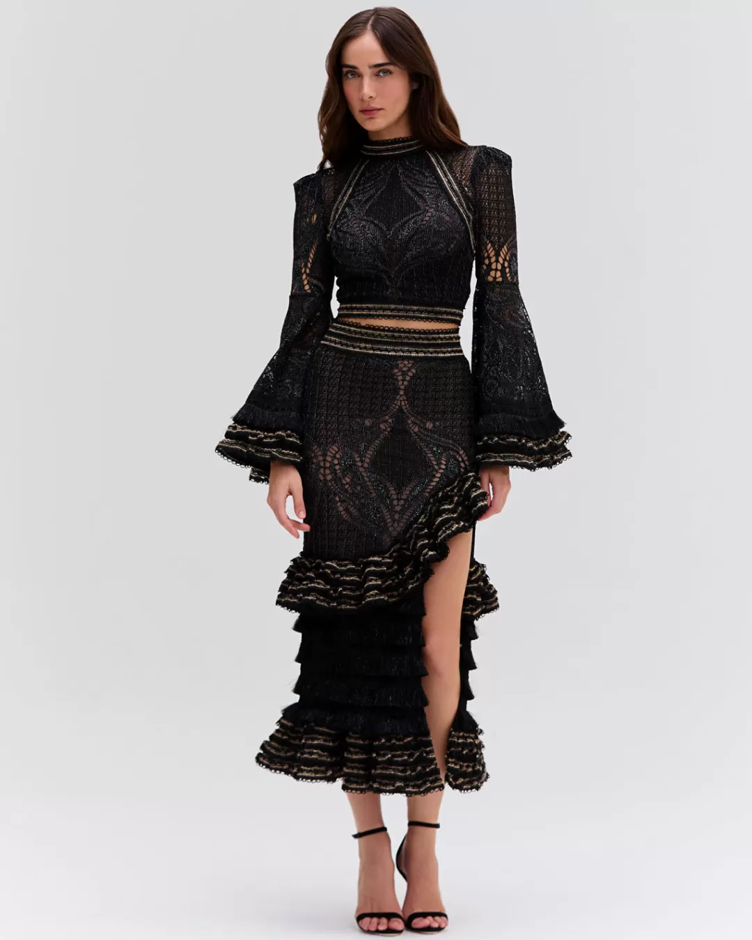 PatBO LACE AND FRINGE BELL SLEEVE TOP Black Outlet