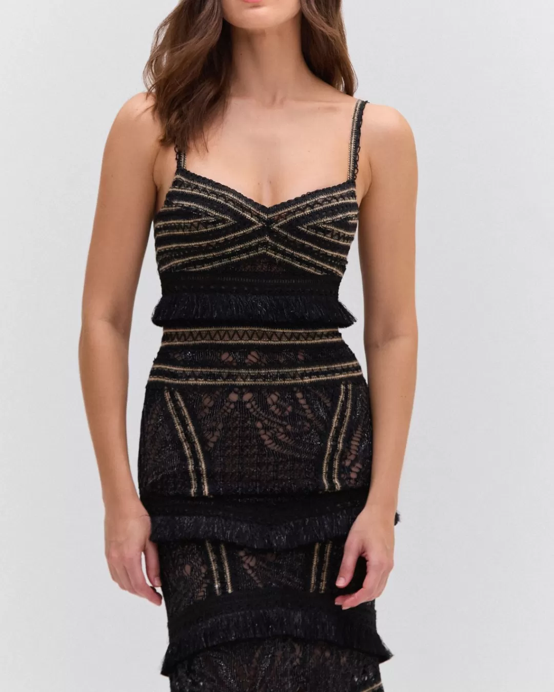 PatBO LACE AND FRINGE MAXI DRESS Black Sale