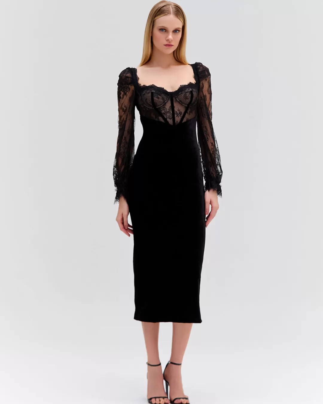 PatBO LACE AND VELVET MIDI DRESS Black Cheap
