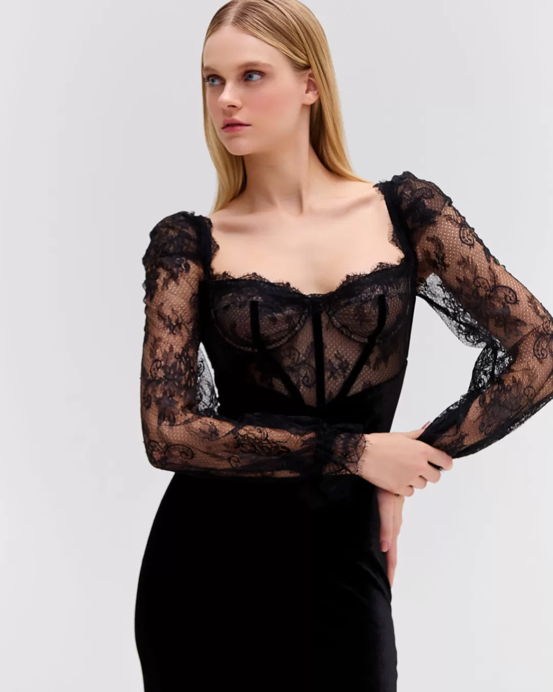 PatBO LACE AND VELVET MIDI DRESS Black Cheap