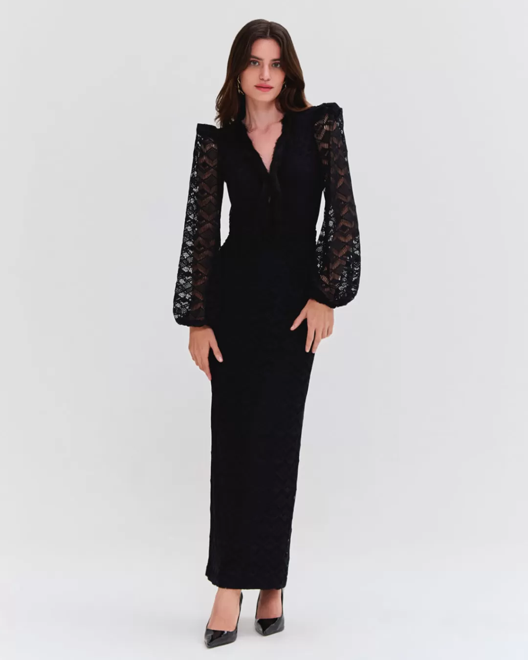 PatBO LACE DEEP V MIDI DRESS Black Cheap