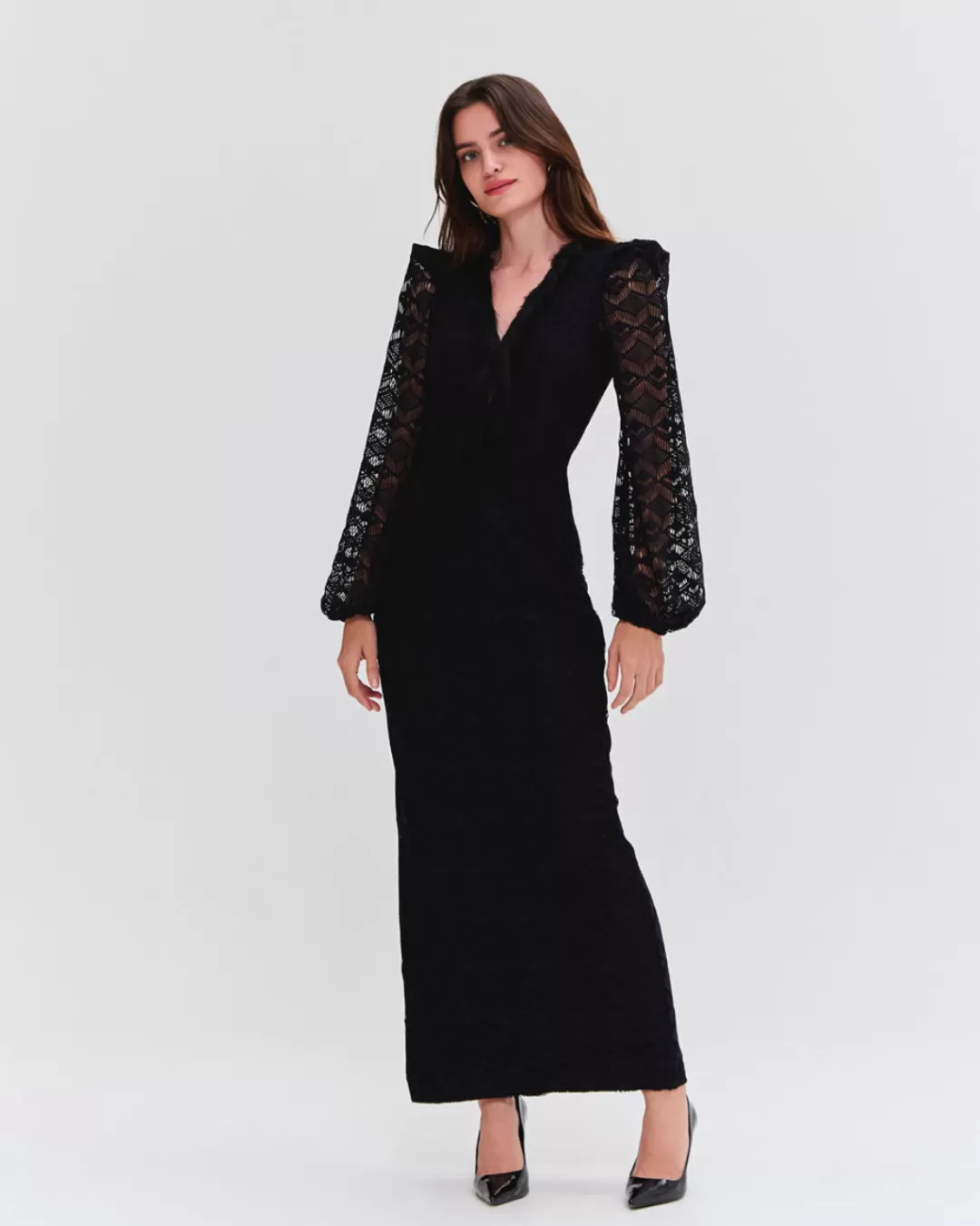 PatBO LACE DEEP V MIDI DRESS Black Cheap