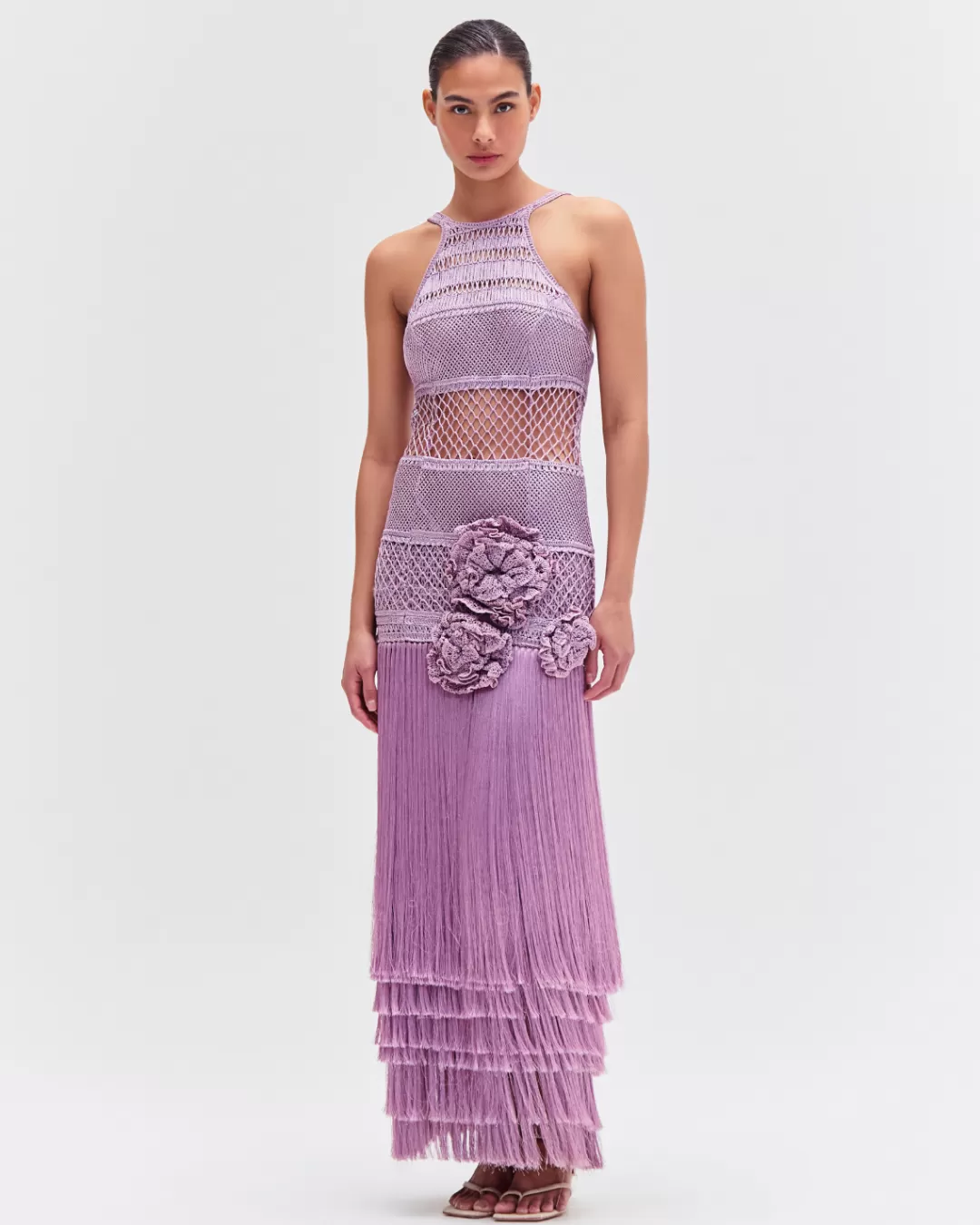 PatBO Latticework Fringe Maxi Dress (FINAL SALE) Lilac Hot