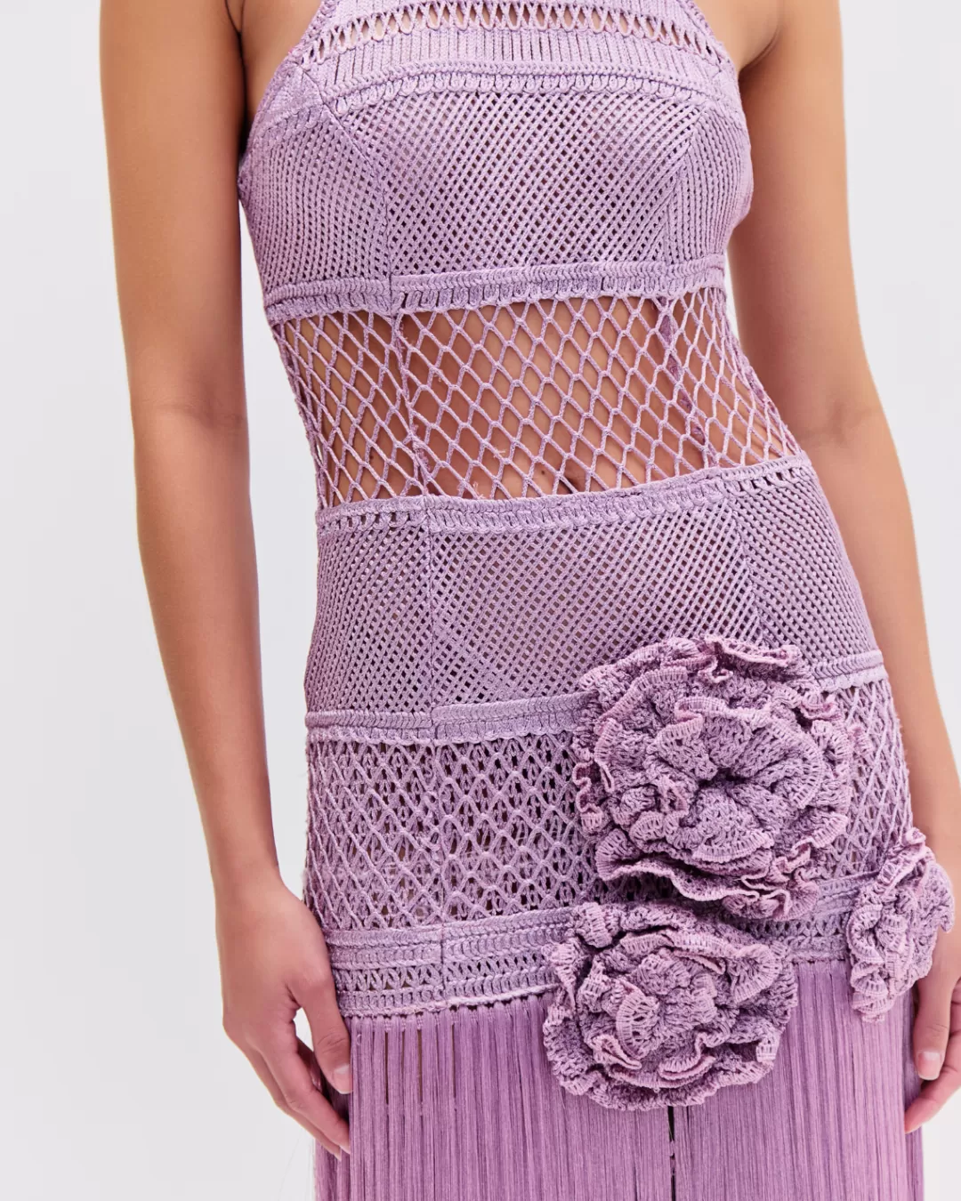 PatBO Latticework Fringe Maxi Dress (FINAL SALE) Lilac Hot