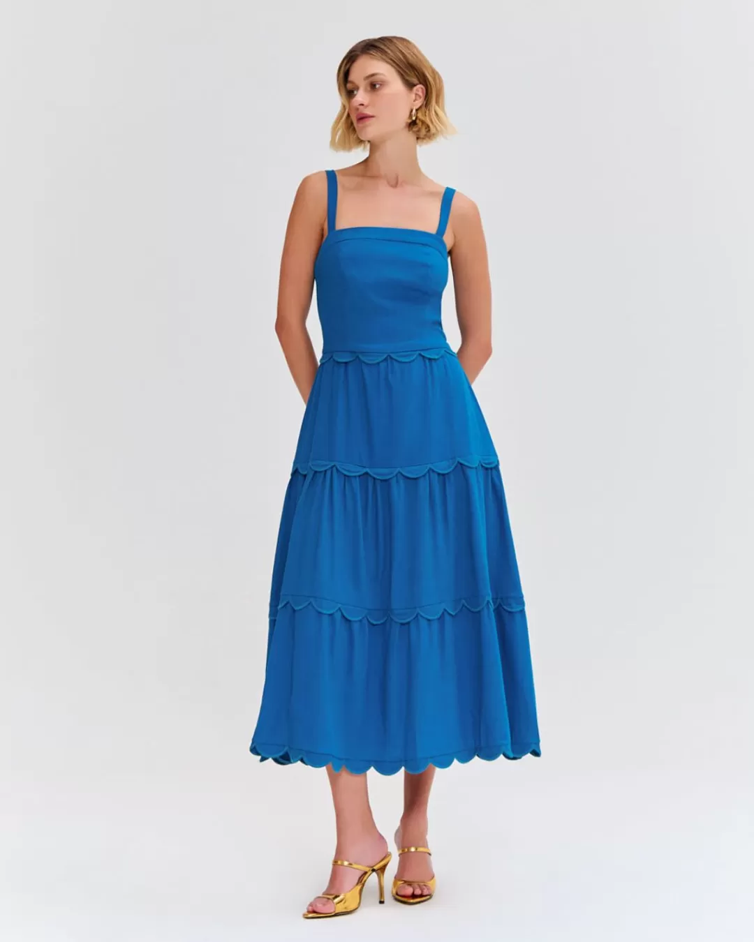 PatBO Linen Midi Dress Blue Discount