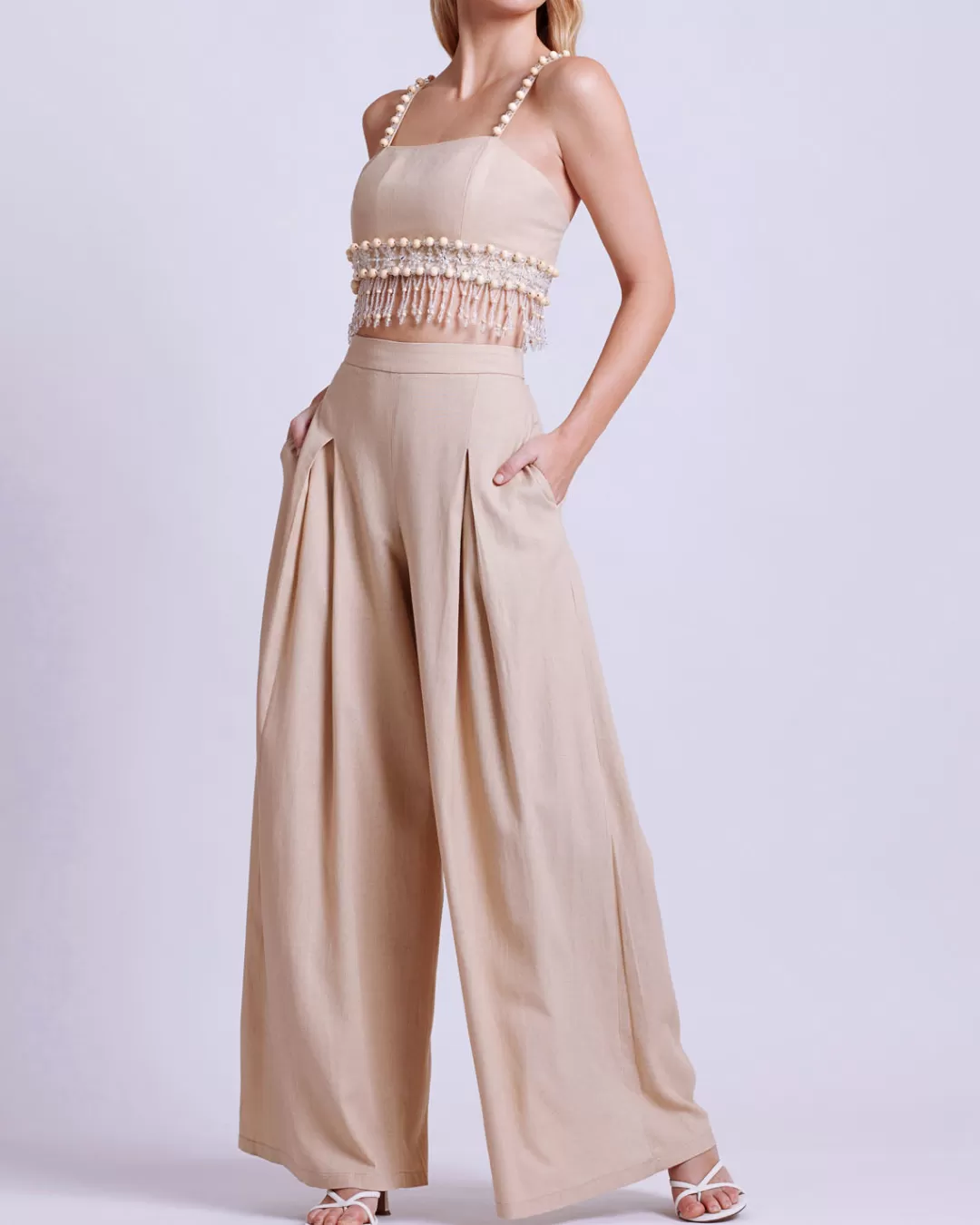 PatBO Linen Wide Leg Pant Sand Outlet