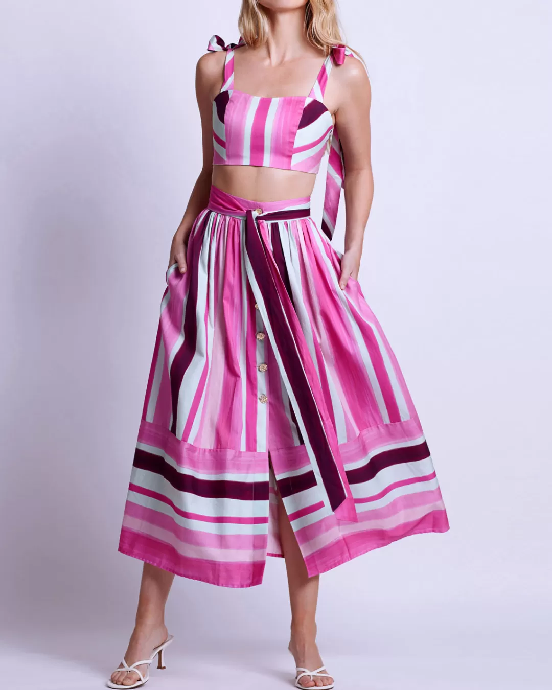 PatBO Listra Cotton Midi Skirt (FINAL SALE) Magenta Hot